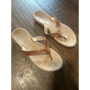 Tommy Bahama Womens Hibiscus Floral Flip Flop Sandals Tan Beige Thong Slides 8.5